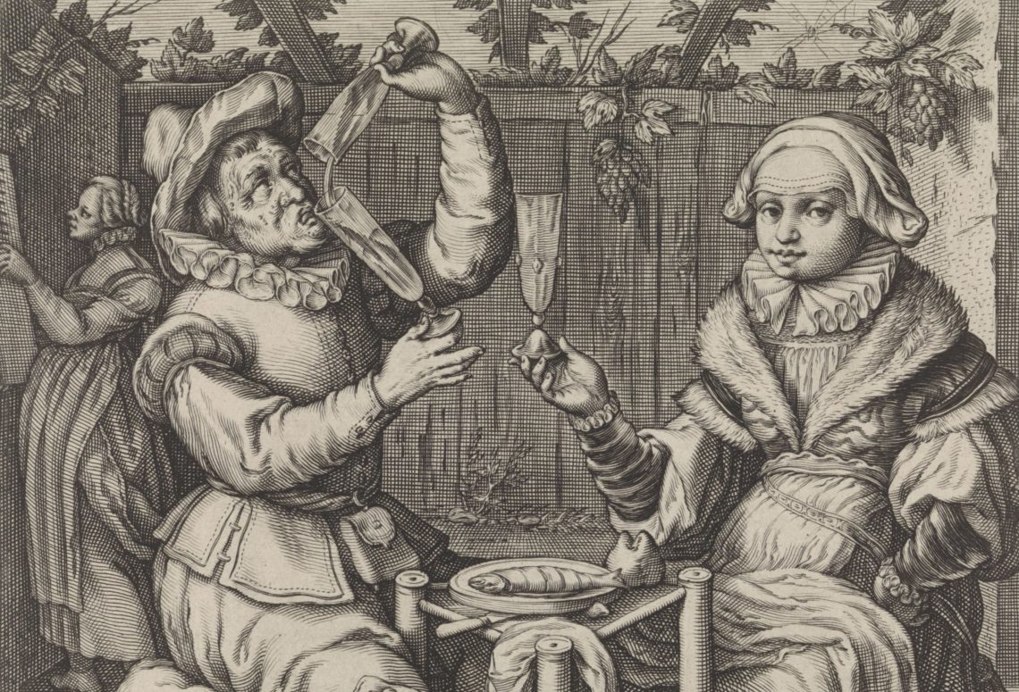 Couple Drinking in a Tavern Garden, Jacob Matham, 1619 - 1623